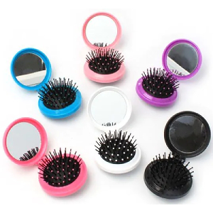 Folding Compact Hair Brush with Mirror